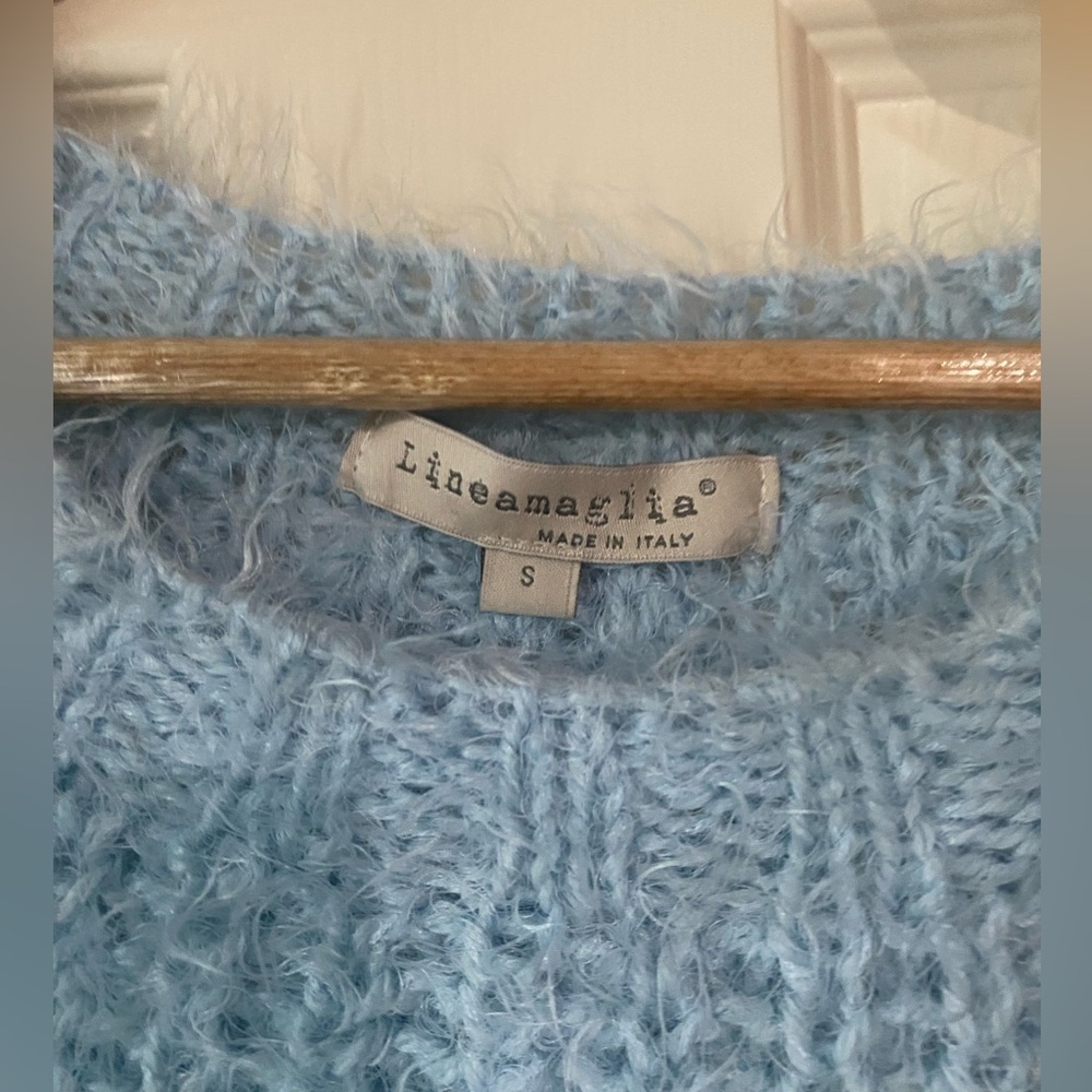 Lineamaglia light blue shaggy soft scoop neck sweater made in Italy size S - Picture 4 of 8